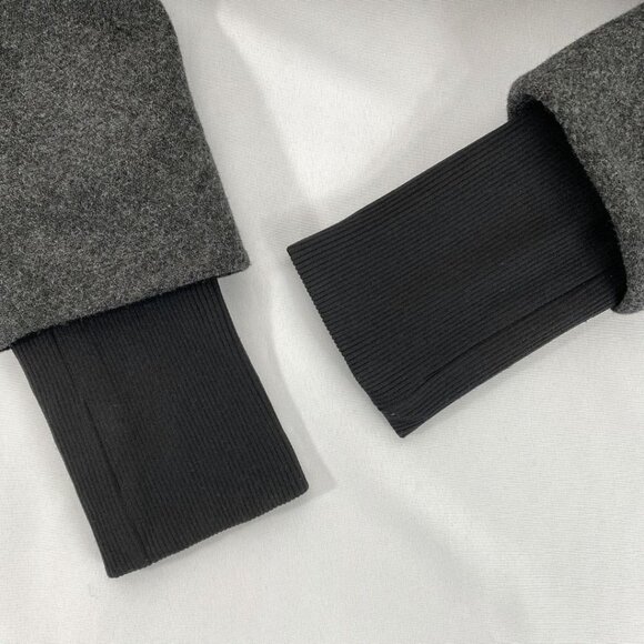 LAMB WOMEN'S GREY WOOL BLACK FAUX LEATHER GEO APPLIQUE BOMBER JACKET - 4 - Picture 9 of 11